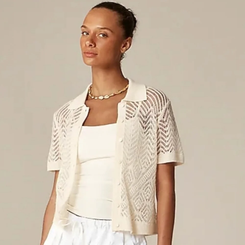 New! J. Crew Cashmere Sheer Pointelle Button-up Short Sleeve Cardigan